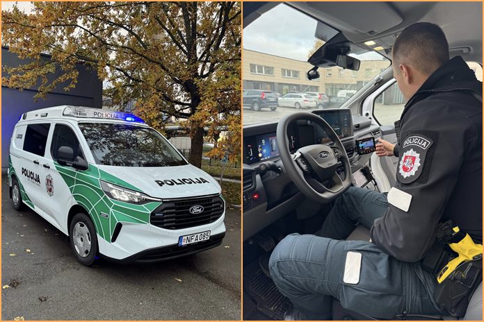 Naujo automobilio apžiūra ir išbandymas. Palangos policijos komisariato nuotraukos.